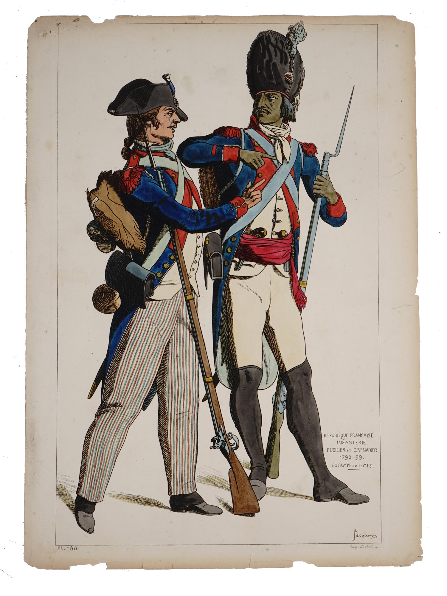 ANTIQUE 19 C FRENCH INFANTRY ETCHING BY JACQUEMIN